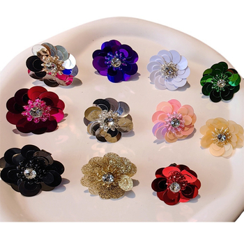 Casual παπούτσια με κορεατικό στυλ σε σχήμα λουλουδιού από παγιέτες, διακοσμητικά κρύσταλλα, χειροποίητες χάντρες (Μοντέλο 1222)