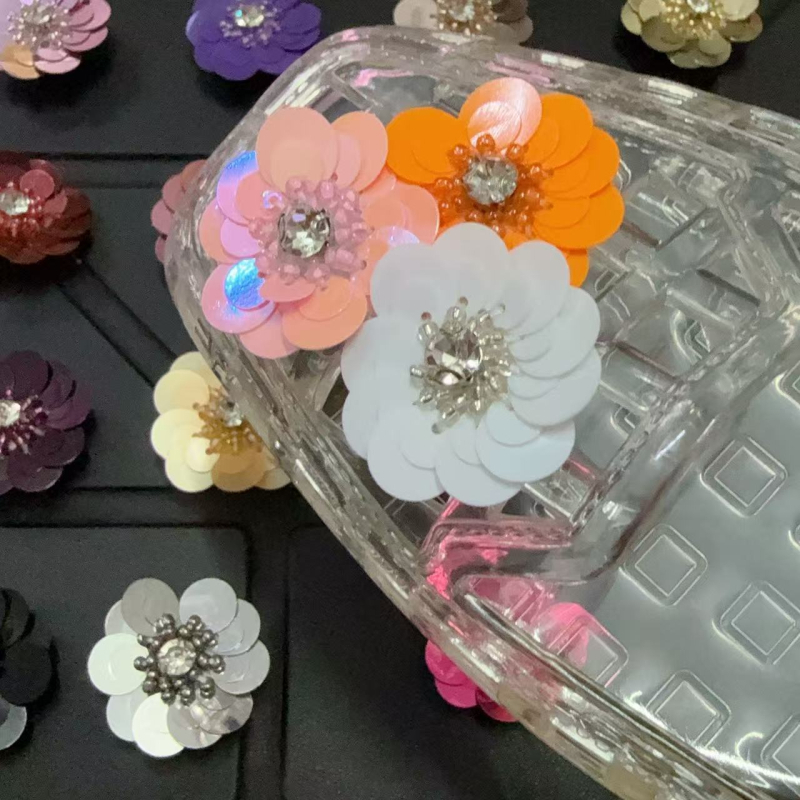 Casual παπούτσια με κορεατικό στυλ σε σχήμα λουλουδιού από παγιέτες, διακοσμητικά κρύσταλλα, χειροποίητες χάντρες (Μοντέλο 1222)