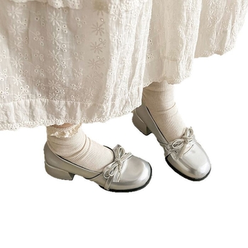 Γυναικείες γόβες Mary Jane με φιόγκο, στρογγυλή μύτη, PU πάνω μέρος, χαμηλό τετράγωνο τακούνι, slip-on