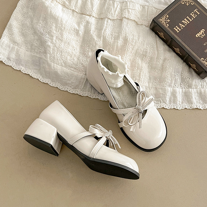 Sieviešu Mary Jane kurpes ar lentīti, apaļš purns, PU augšdaļa, zems kvadrātveida papēdis, slip-on