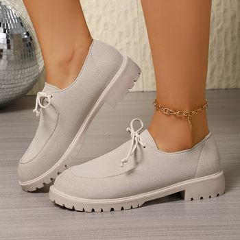 Γυναικείοι loafers, Ευρωπαϊκός και Αμερικανός στυλ, σουέτ πάνω μέρος, στρογγυλή μύτη, κορδόνια