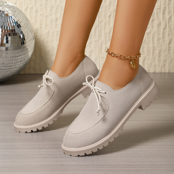 Γυναικείοι loafers, Ευρωπαϊκός και Αμερικανός στυλ, σουέτ πάνω μέρος, στρογγυλή μύτη, κορδόνια