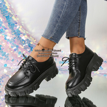 Dāmu loaferi korejiešu stilā, PU ādas augšējā daļa, apaļš purns, vidējā papēža augstums 3–5 cm, gumijas zole