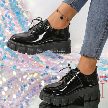 Dāmu loaferi korejiešu stilā, PU ādas augšējā daļa, apaļš purns, vidējā papēža augstums 3–5 cm, gumijas zole