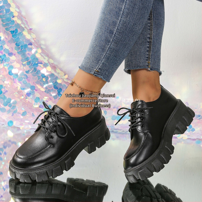 Dāmu loaferi korejiešu stilā, PU ādas augšējā daļa, apaļš purns, vidējā papēža augstums 3–5 cm, gumijas zole