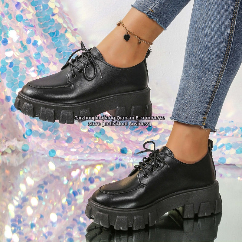 Ženské loafery v kórejskom štýle, PU koža – horná časť, okrúhla špička, stredná výška päty 3-5 cm, gumová podrážka