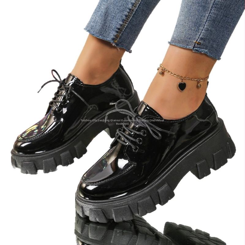 Ženské loafery v kórejskom štýle, PU koža – horná časť, okrúhla špička, stredná výška päty 3-5 cm, gumová podrážka