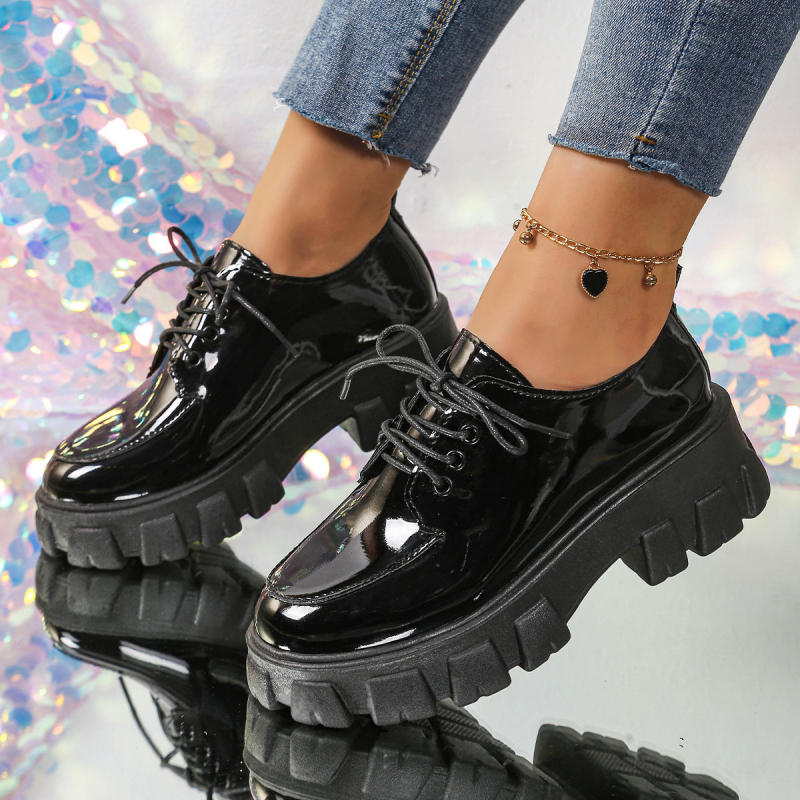 Dāmu loaferi korejiešu stilā, PU ādas augšējā daļa, apaļš purns, vidējā papēža augstums 3–5 cm, gumijas zole