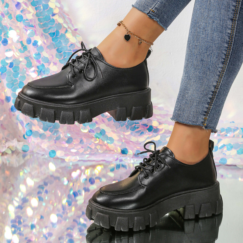 Dāmu loaferi korejiešu stilā, PU ādas augšējā daļa, apaļš purns, vidējā papēža augstums 3–5 cm, gumijas zole