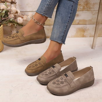 Moteriški loaferiai su apvaliu pirštu, PU viršus, gumos padas, žemas kulnas, slip-on kasdieniai batai