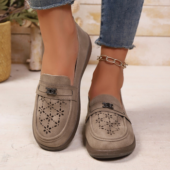 Moteriški loaferiai su apvaliu pirštu, PU viršus, gumos padas, žemas kulnas, slip-on kasdieniai batai