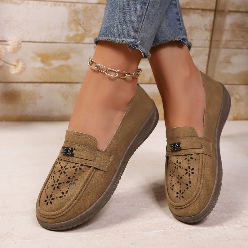 Moteriški loaferiai su apvaliu pirštu, PU viršus, gumos padas, žemas kulnas, slip-on kasdieniai batai