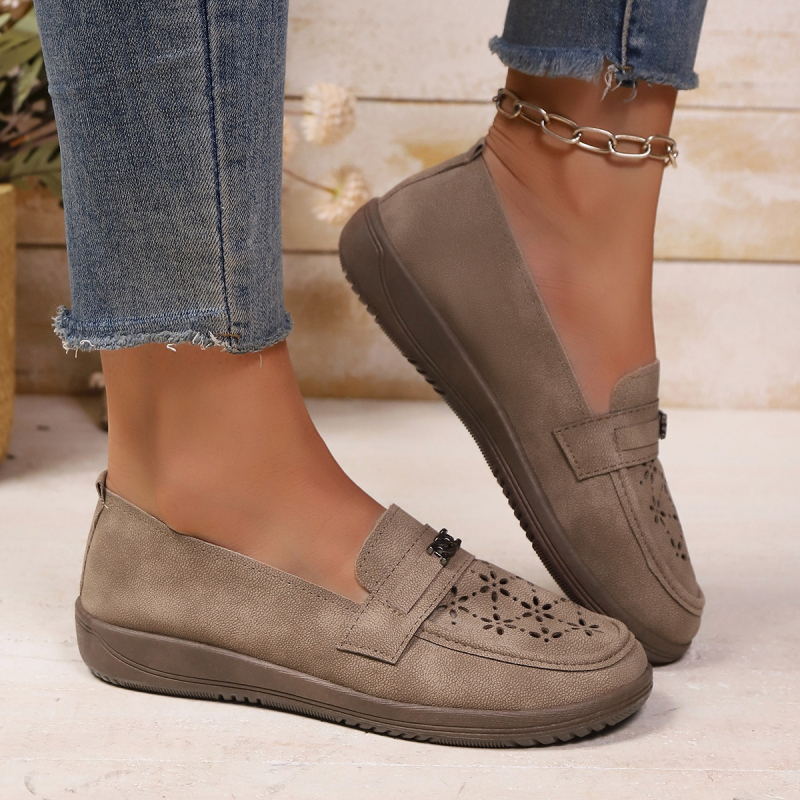 Moteriški loaferiai su apvaliu pirštu, PU viršus, gumos padas, žemas kulnas, slip-on kasdieniai batai