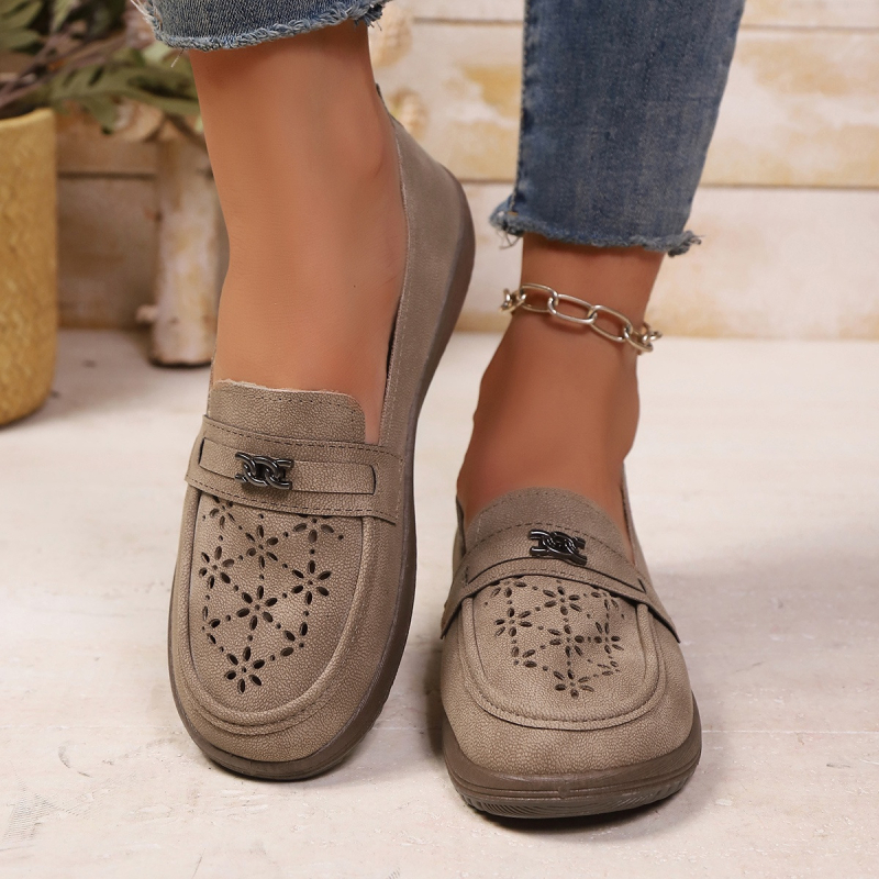 Moteriški loaferiai su apvaliu pirštu, PU viršus, gumos padas, žemas kulnas, slip-on kasdieniai batai