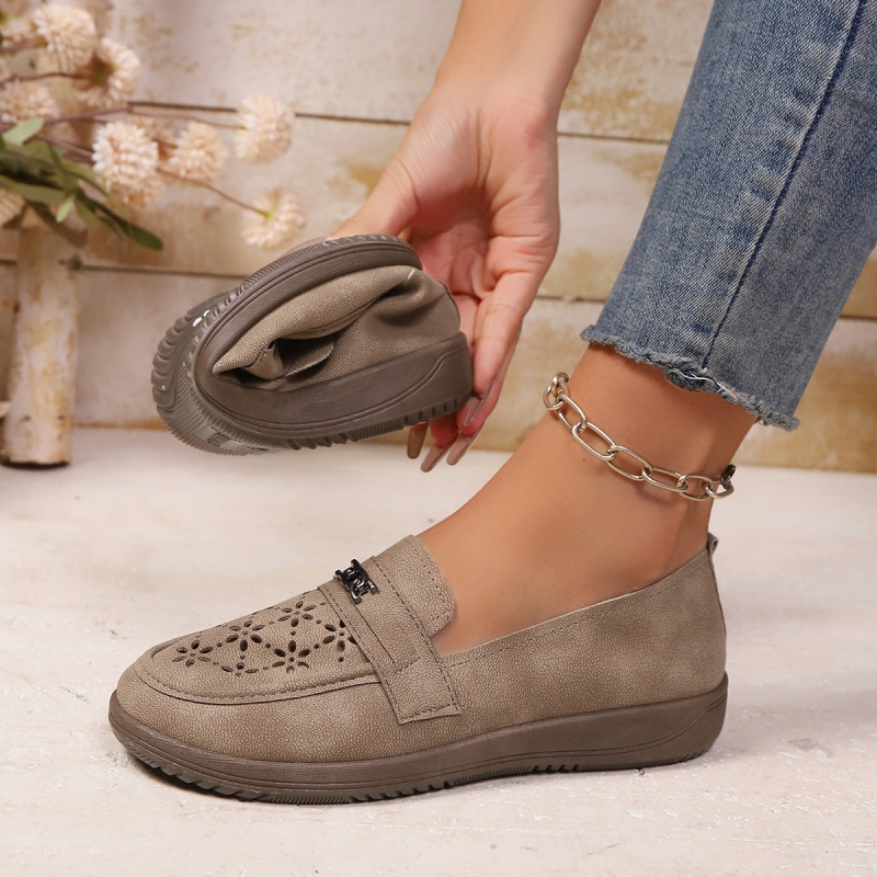 Moteriški loaferiai su apvaliu pirštu, PU viršus, gumos padas, žemas kulnas, slip-on kasdieniai batai