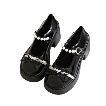 Λουφέρ με στρογγυλή μύτη, κορεατικό στυλ, PU επάνω μέρος, καουτσούκ σόλα, slip-on, μεσαίου ύψους τακούνι 3–5 εκ