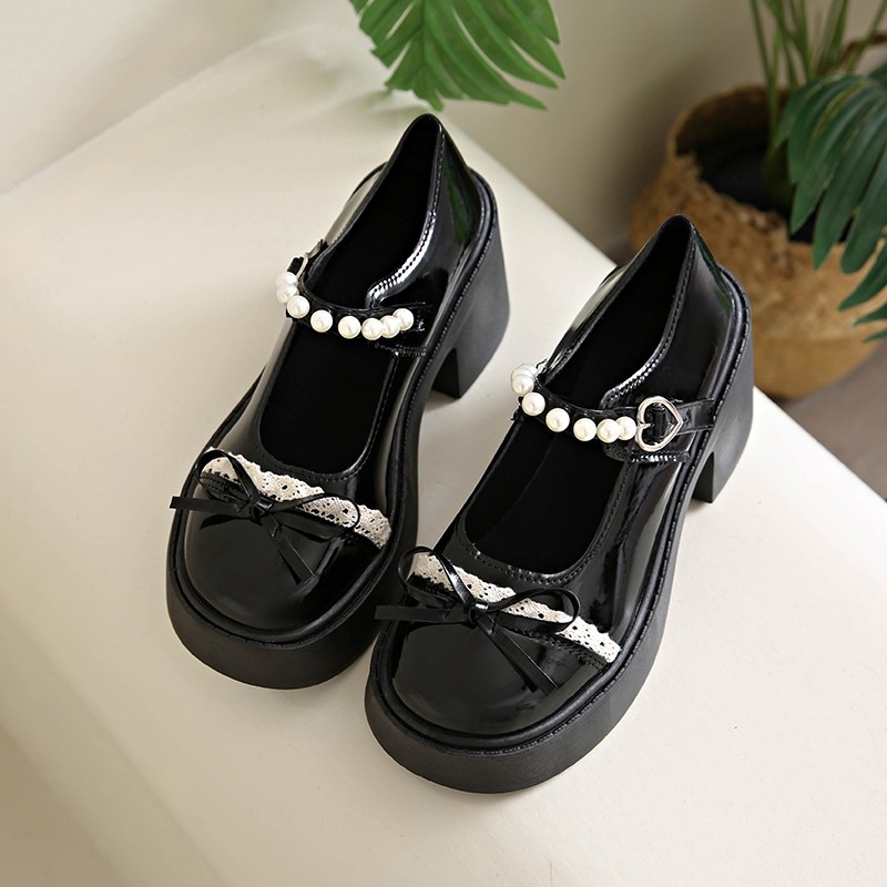 Λουφέρ με στρογγυλή μύτη, κορεατικό στυλ, PU επάνω μέρος, καουτσούκ σόλα, slip-on, μεσαίου ύψους τακούνι 3–5 εκ