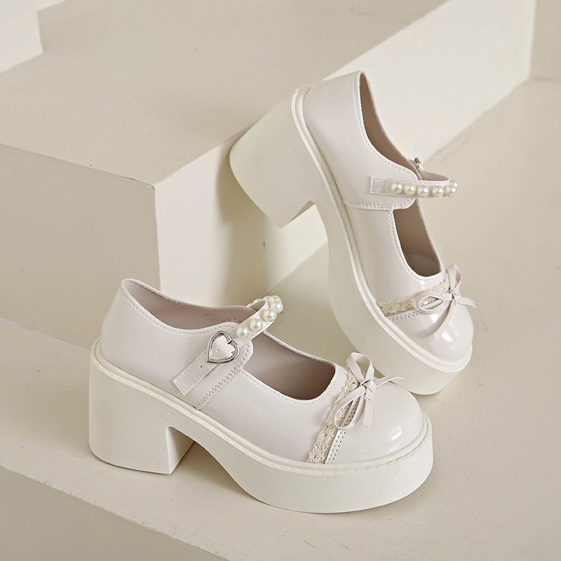 Λουφέρ με στρογγυλή μύτη, κορεατικό στυλ, PU επάνω μέρος, καουτσούκ σόλα, slip-on, μεσαίου ύψους τακούνι 3–5 εκ