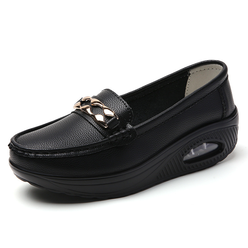 Sieviešu platformas slip-on kurpes ar Eiropas–Amerikas stilu – apaļa purngala; augšdaļa: otrās kārtas āda; zole: PU; iekšzole: PU