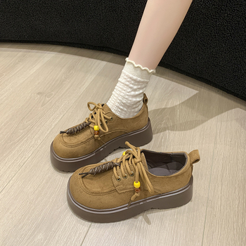 Γυναικείοι λοφέρες με φαρδύ πάτο — PU επάνω μέρος, μεσαίο ύψος τακουνιού 3-5 εκ, σόλα από καουτσούκ, ρετρό στυλ