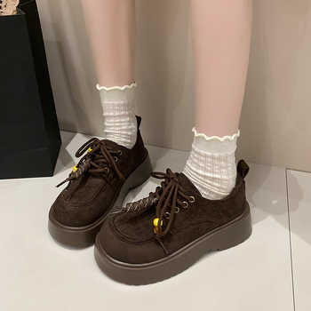 Γυναικείοι λοφέρες με φαρδύ πάτο — PU επάνω μέρος, μεσαίο ύψος τακουνιού 3-5 εκ, σόλα από καουτσούκ, ρετρό στυλ