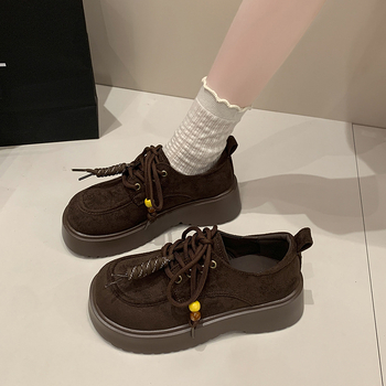 Γυναικείοι λοφέρες με φαρδύ πάτο — PU επάνω μέρος, μεσαίο ύψος τακουνιού 3-5 εκ, σόλα από καουτσούκ, ρετρό στυλ