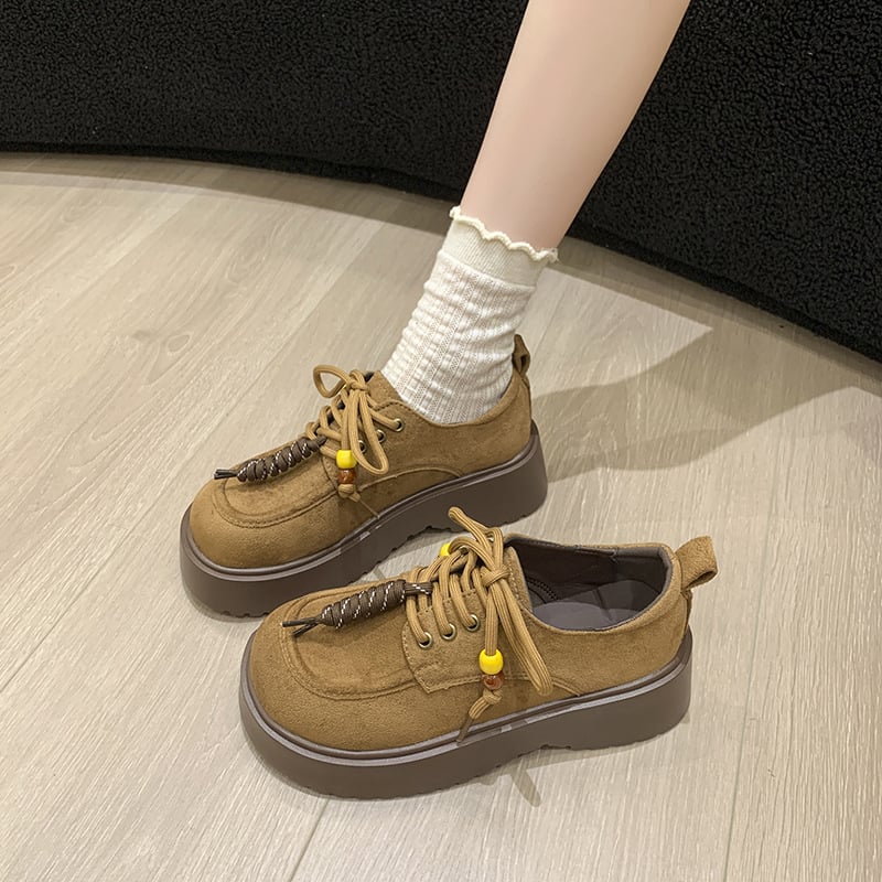 Γυναικείοι λοφέρες με φαρδύ πάτο — PU επάνω μέρος, μεσαίο ύψος τακουνιού 3-5 εκ, σόλα από καουτσούκ, ρετρό στυλ