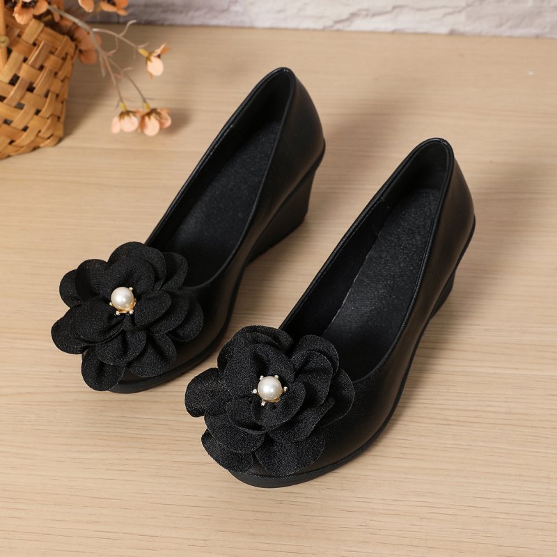 Sieviešu Slip-On kurpes ar klinveida papēdi, apaļš purns, PU augšdaļa, gumijas zole, 3–6 cm klinveida papēdis