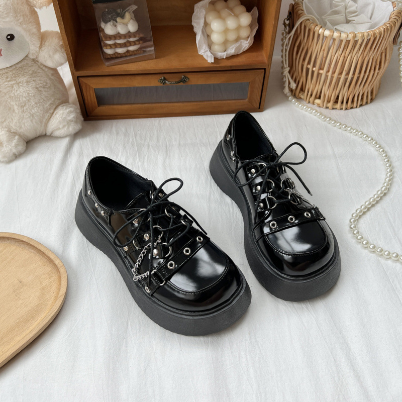 Mary Jane kurpes - Bieza zole, Apaļa purngala forma, PU augšējā daļa, Šņorēšana, Vidēja augstuma papēdis 3-6 cm