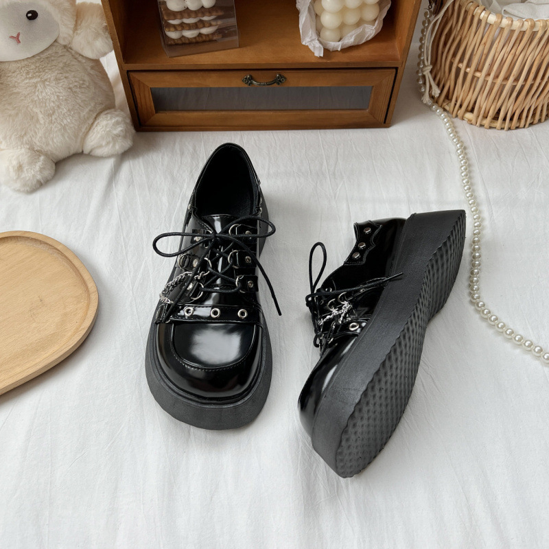 Mary Jane kurpes - Bieza zole, Apaļa purngala forma, PU augšējā daļa, Šņorēšana, Vidēja augstuma papēdis 3-6 cm