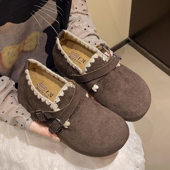 Sieviešu Slip-On kurpes ziemai ar pūkainu iekšējo oderi, auduma augšdaļa, ādas zole