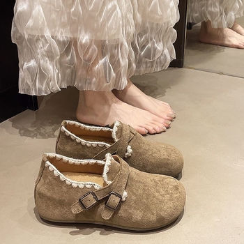 Sieviešu Slip-On kurpes ziemai ar pūkainu iekšējo oderi, auduma augšdaļa, ādas zole