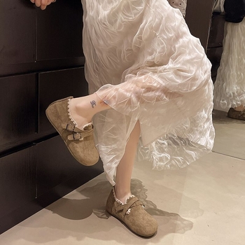 Sieviešu Slip-On kurpes ziemai ar pūkainu iekšējo oderi, auduma augšdaļa, ādas zole