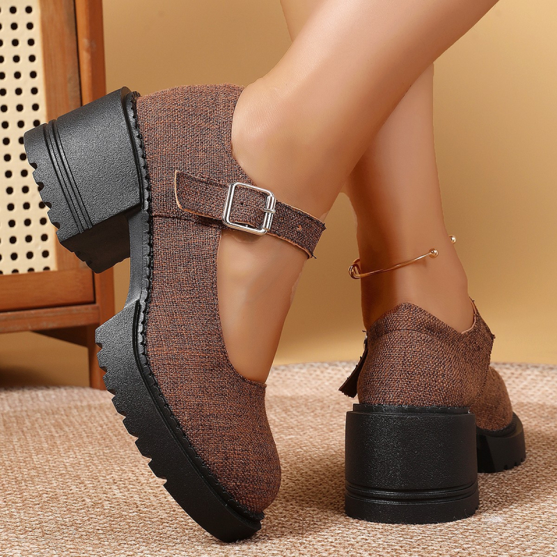 Γυναικείοι loafers με στρογγυλή μύτη, υφασμάτινο άνω μέρος, λεοπάρ σχέδιο, χωρίς κορδόνια, μεσαίο ύψος τακουνιού 3-5 εκ