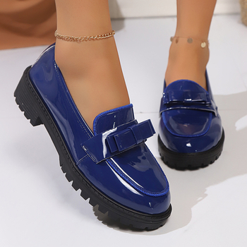 Loafer γυναικείες με στρογγυλή μύτη, PU επάνω μέρος, χαμηλό τακούνι 1–3 εκ., καουτσούκ σόλα, ευρω-αμερικανική τάση