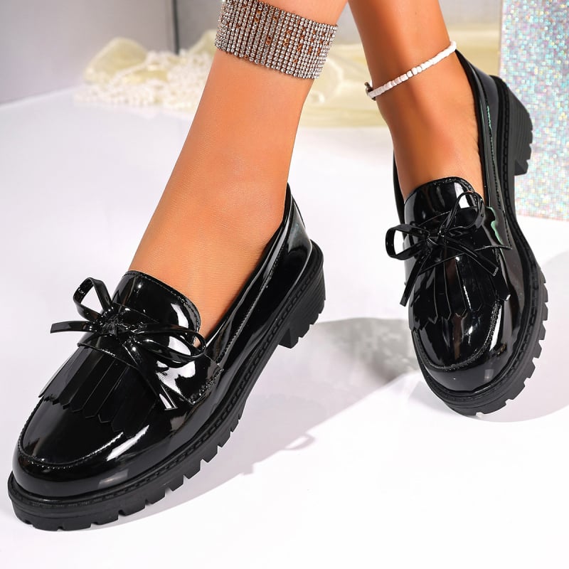 Loafer γυναικείες με στρογγυλή μύτη, PU επάνω μέρος, χαμηλό τακούνι 1–3 εκ., καουτσούκ σόλα, ευρω-αμερικανική τάση