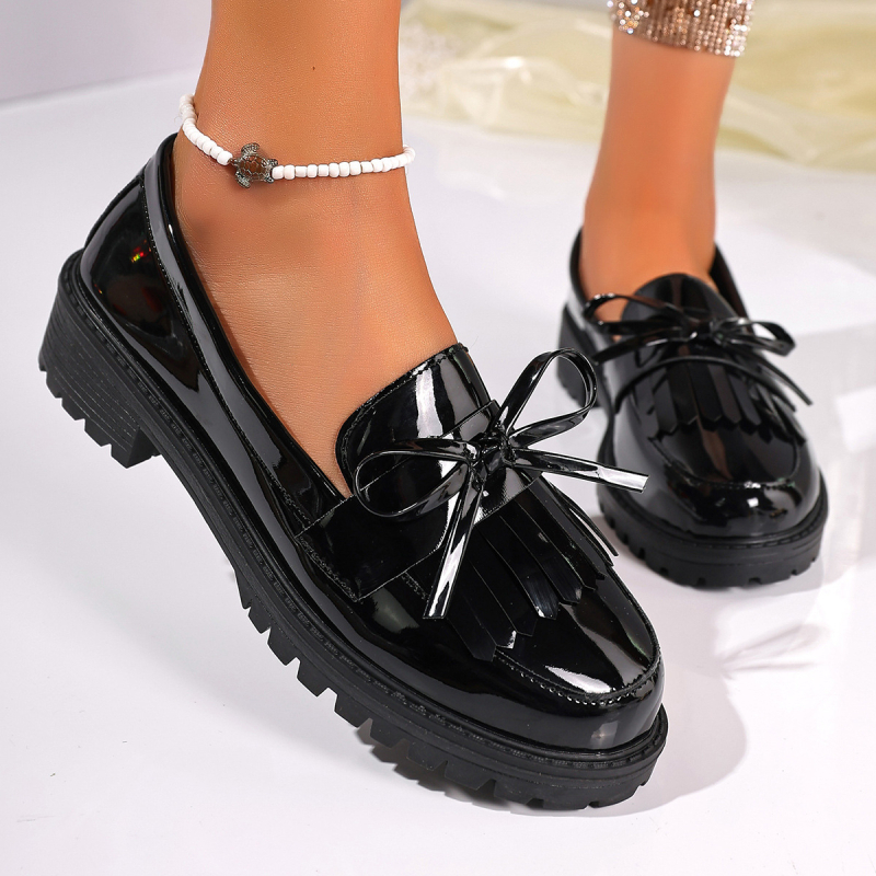 Loafer γυναικείες με στρογγυλή μύτη, PU επάνω μέρος, χαμηλό τακούνι 1–3 εκ., καουτσούκ σόλα, ευρω-αμερικανική τάση