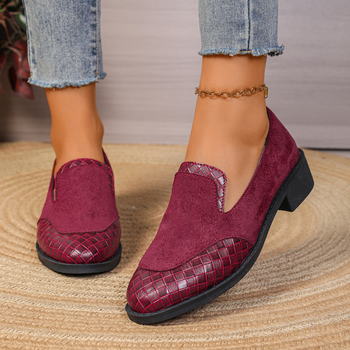Γυναικείες loafers με στρογγυλή μύτη, χαμηλό τακούνι, slip-on στυλ, επάνω μέρος από microfiber, PU σόλα, μεσαίο άνοιγμα, κορεατικό στιλ, χοντρό τακούνι