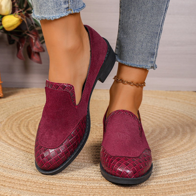 Γυναικείες loafers με στρογγυλή μύτη, χαμηλό τακούνι, slip-on στυλ, επάνω μέρος από microfiber, PU σόλα, μεσαίο άνοιγμα, κορεατικό στιλ, χοντρό τακούνι