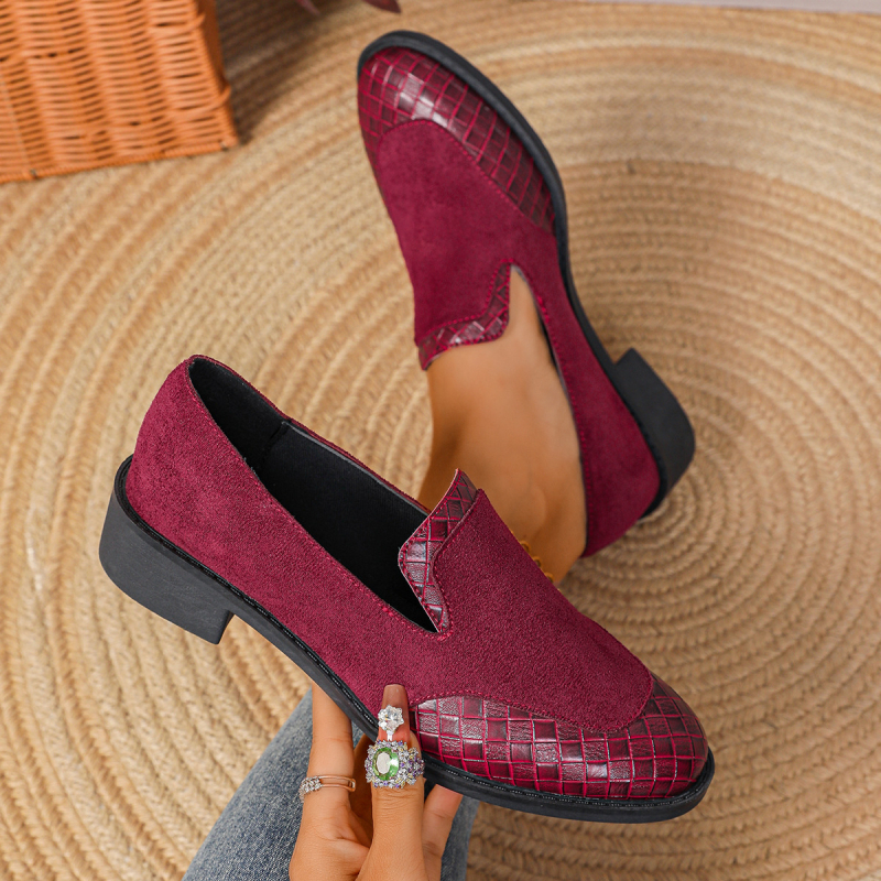 Γυναικείες loafers με στρογγυλή μύτη, χαμηλό τακούνι, slip-on στυλ, επάνω μέρος από microfiber, PU σόλα, μεσαίο άνοιγμα, κορεατικό στιλ, χοντρό τακούνι