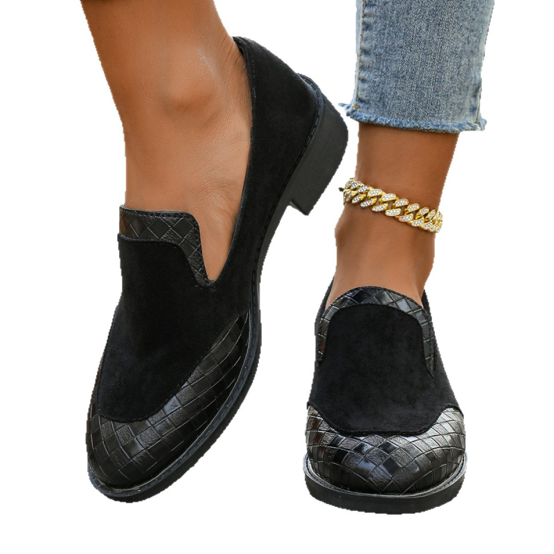 Γυναικείες loafers με στρογγυλή μύτη, χαμηλό τακούνι, slip-on στυλ, επάνω μέρος από microfiber, PU σόλα, μεσαίο άνοιγμα, κορεατικό στιλ, χοντρό τακούνι