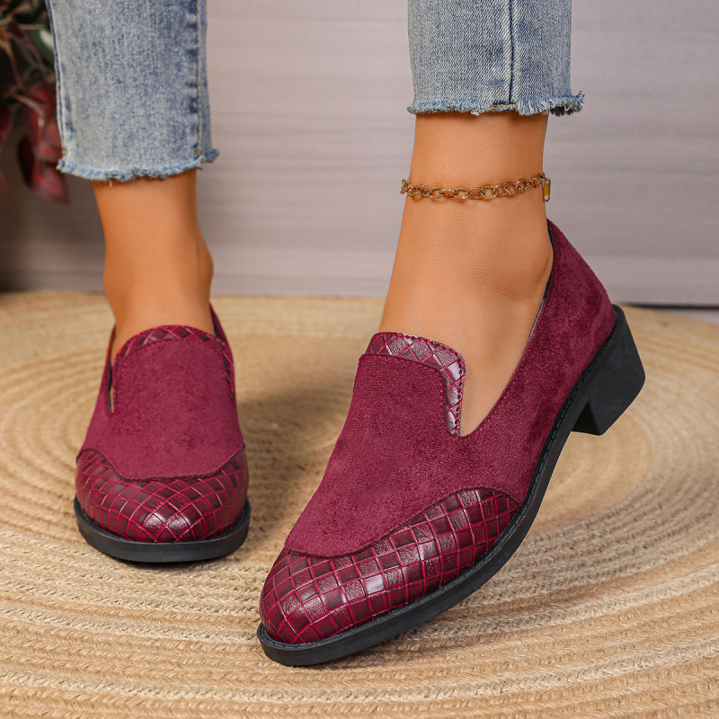 Γυναικείες loafers με στρογγυλή μύτη, χαμηλό τακούνι, slip-on στυλ, επάνω μέρος από microfiber, PU σόλα, μεσαίο άνοιγμα, κορεατικό στιλ, χοντρό τακούνι