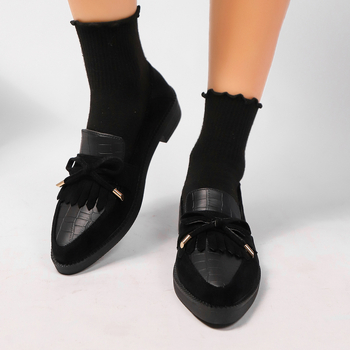 Sieviešu kurpes kolēģijas stilā no mākslīgās ādas, slip-on, apaļš purns, platā papēža 3–5 cm, PU iekšējā odere