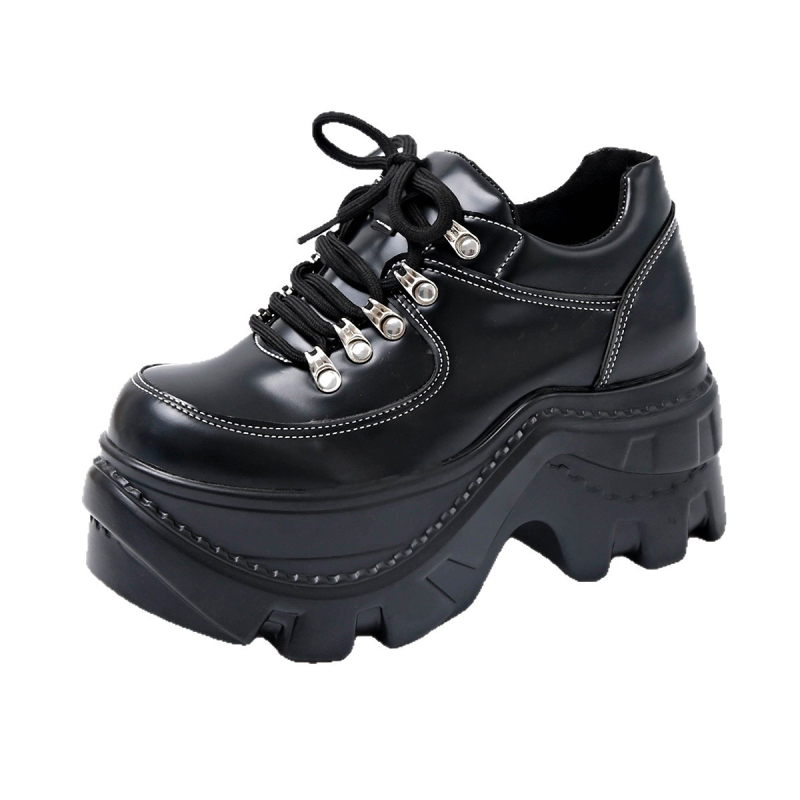 Sievišķīgi platformas loaferi – PU augšējā daļa, apaļš purns, platformas zole, šņorējums, gumijas zole