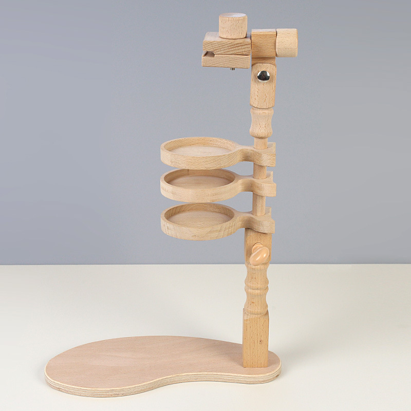 Bükkfa keresztszemes hímző állvány 3 tároló rekesszel, asztali kivitel, tömörfa keret