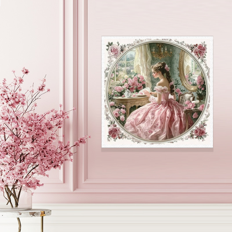 Diamantfestmény készlet, kézzel készített keresztszemes hímzés 11-count vásznon, virágos hercegnő hálószoba dizájn, modern minimalista stílus