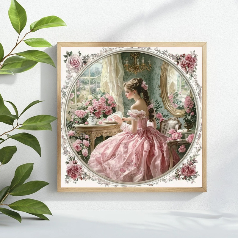 Diamantfestmény készlet, kézzel készített keresztszemes hímzés 11-count vásznon, virágos hercegnő hálószoba dizájn, modern minimalista stílus