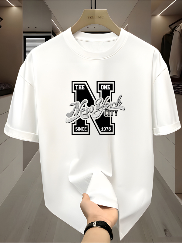 Geometriskas drukas T-krekls ar apaļu kaklu, tīklveida audums, brīvā piegriezuma, īsām piedurknēm