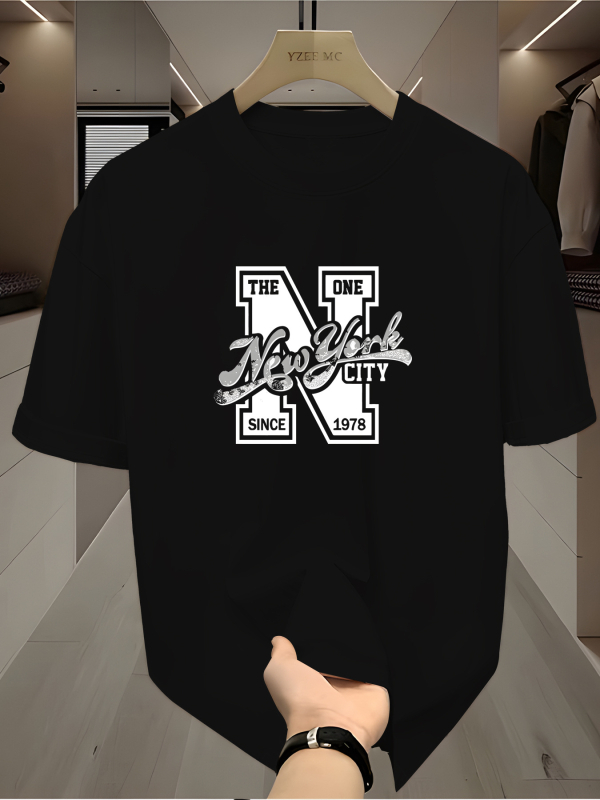 Geometriskas drukas T-krekls ar apaļu kaklu, tīklveida audums, brīvā piegriezuma, īsām piedurknēm