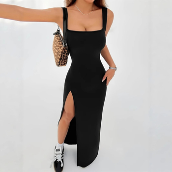 Φόρεμα με λαιμό U, χωρίς μανίκια, patchwork σχέδιο, μακρύ μήκος, ύφασμα πολυεστέρα-ελαστάν